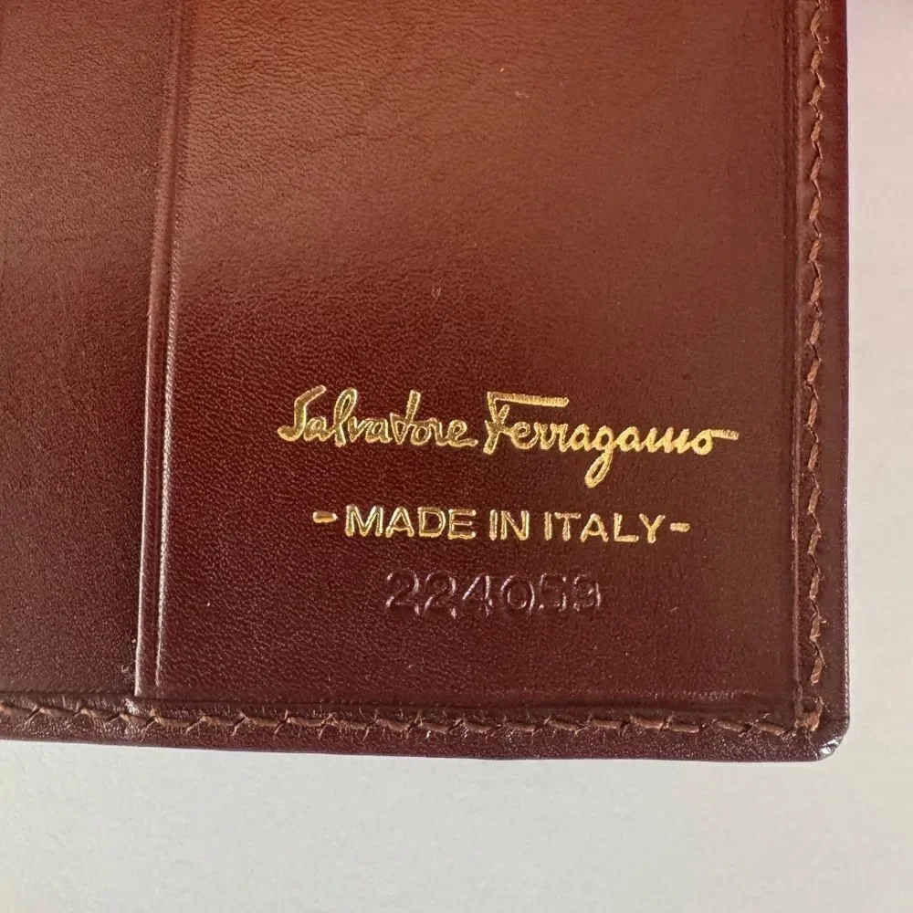 Salvatore Ferragamo Brown Leather Vintage Bi-Fold Wallet w/ Gancini Closure